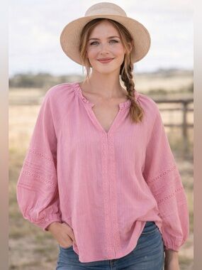 The Pioneer Woman Pink Festival Prairie 100% Cotton Blouse Top Boho 3XL